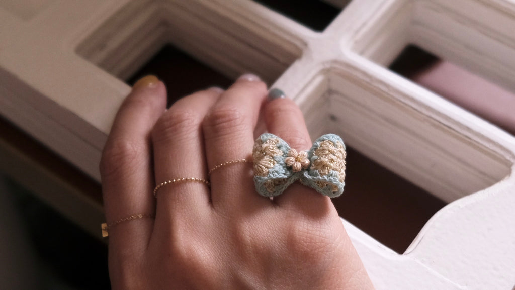 鈎織蝴蝶結耳骨夾・戒指兩用款 (無需耳洞) Crochet Bow Ear Cuff  Ring 2-in-1 No Piercing