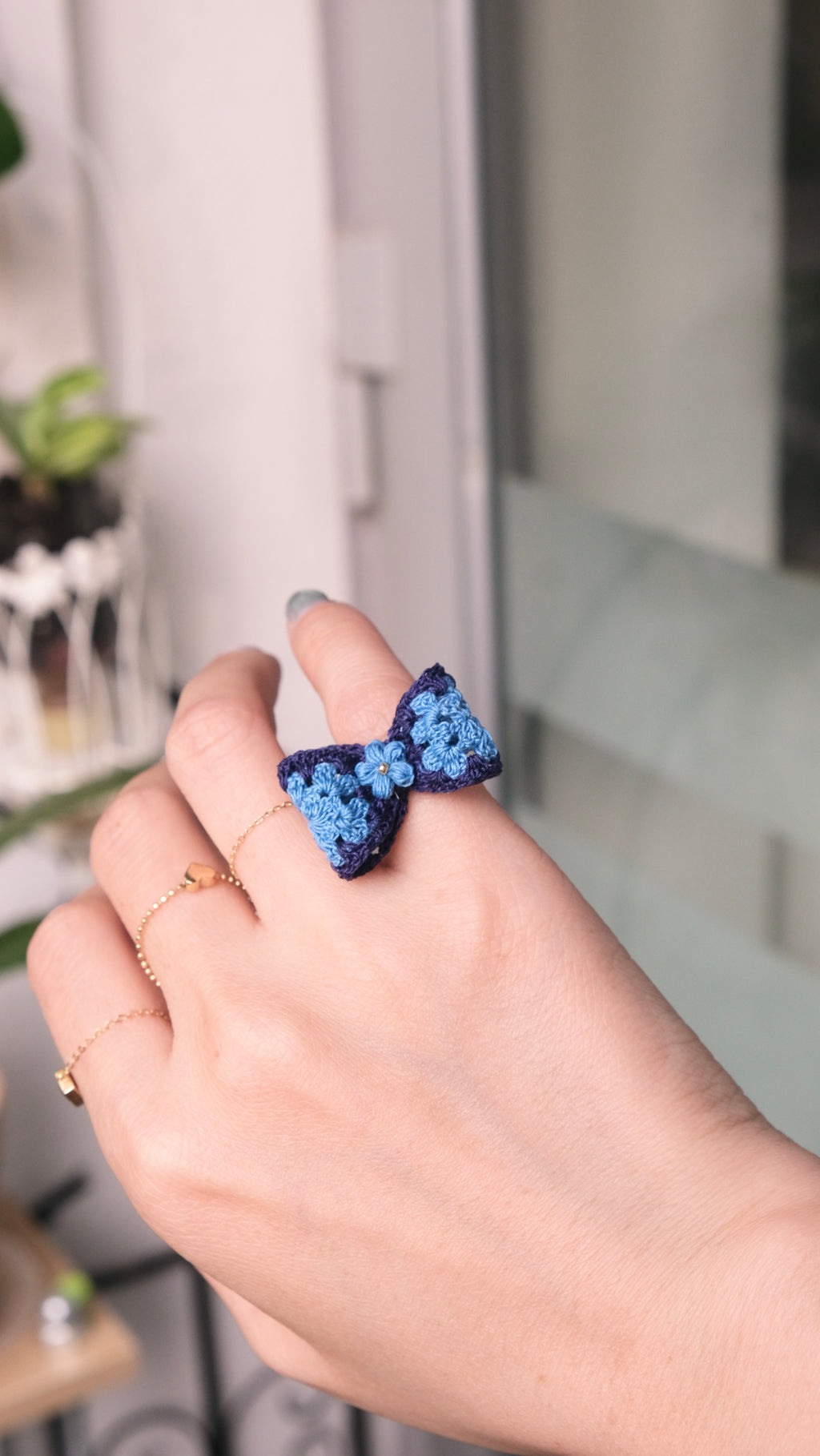 鈎織蝴蝶結耳骨夾・戒指兩用款 (無需耳洞) Crochet Bow Ear Cuff  Ring 2-in-1 No Piercing