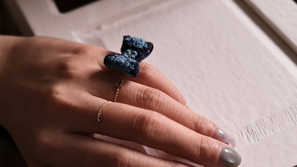 鈎織蝴蝶結耳骨夾・戒指兩用款 (無需耳洞) Crochet Bow Ear Cuff  Ring 2-in-1 No Piercing